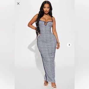 Fashion nova Havanna Textured Maxi Dress Navy Size small